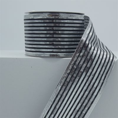 BROOCHED RIBBON 2.5" SILVER / BLACK 