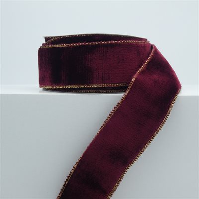 BROOCHED RIBBON 2" VELVET BURGUNDY 